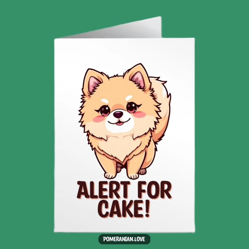 Free Printable Birthday Card: Alert Pomeranian, Funny Watchful Dog Downloadable Gift