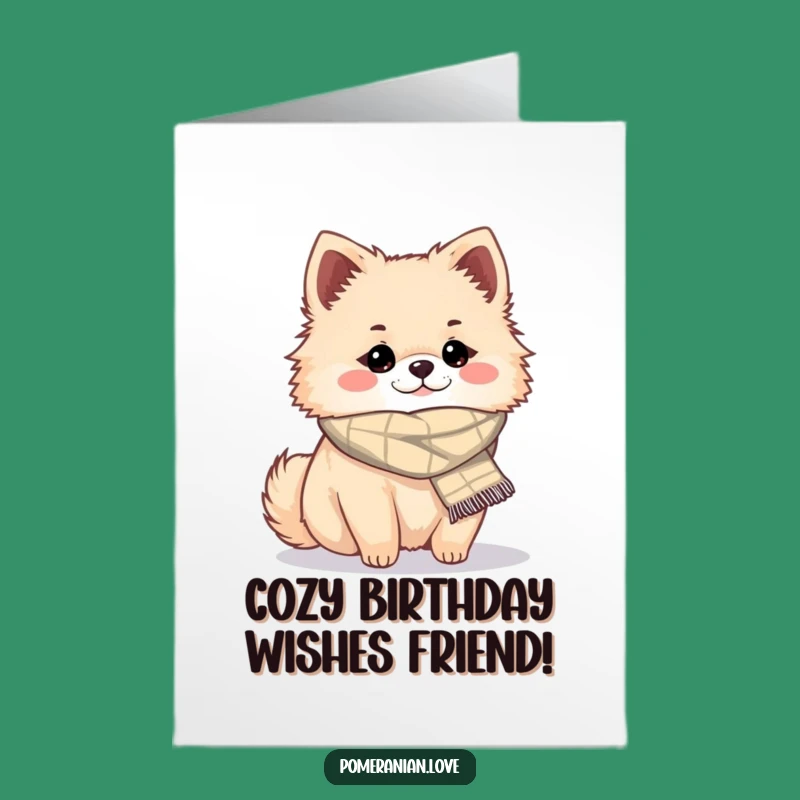 Free Printable Birthday Card: Cozy Pomeranian, Funny Scarf Downloadable Warm Gift