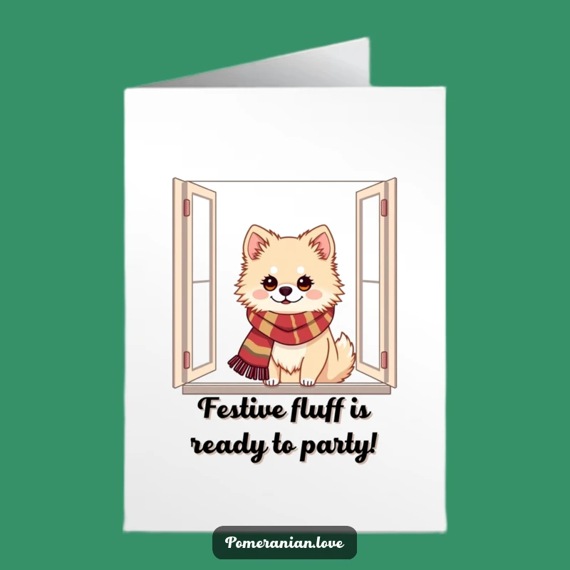Free Printable Birthday Card: Festive Pomeranian's Window Peek! Funny DIY Gift.