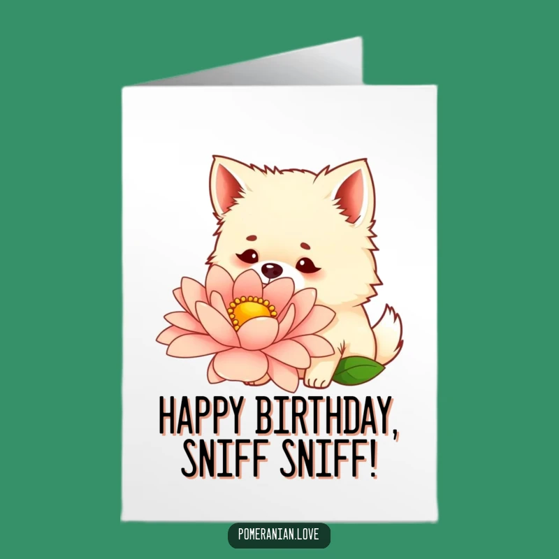 Funny Free Printable Birthday Card: Curious Pomeranian Flower Sniffer, DIY Gift