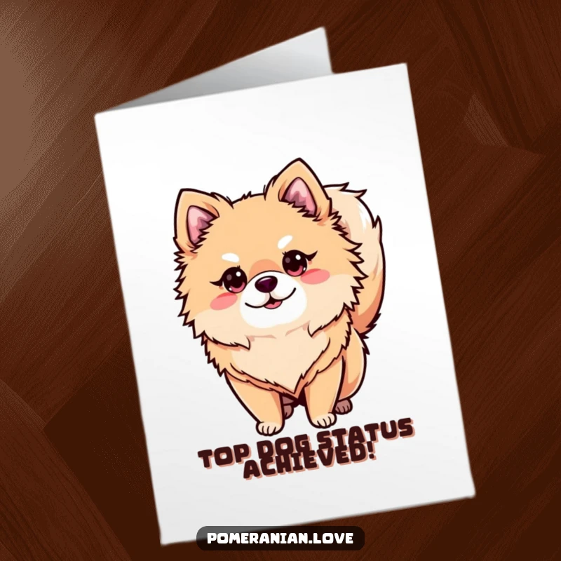 Funny Free Printable Congratulations Card: A sharp Pomeranian with tail high, looking alert and attentive.