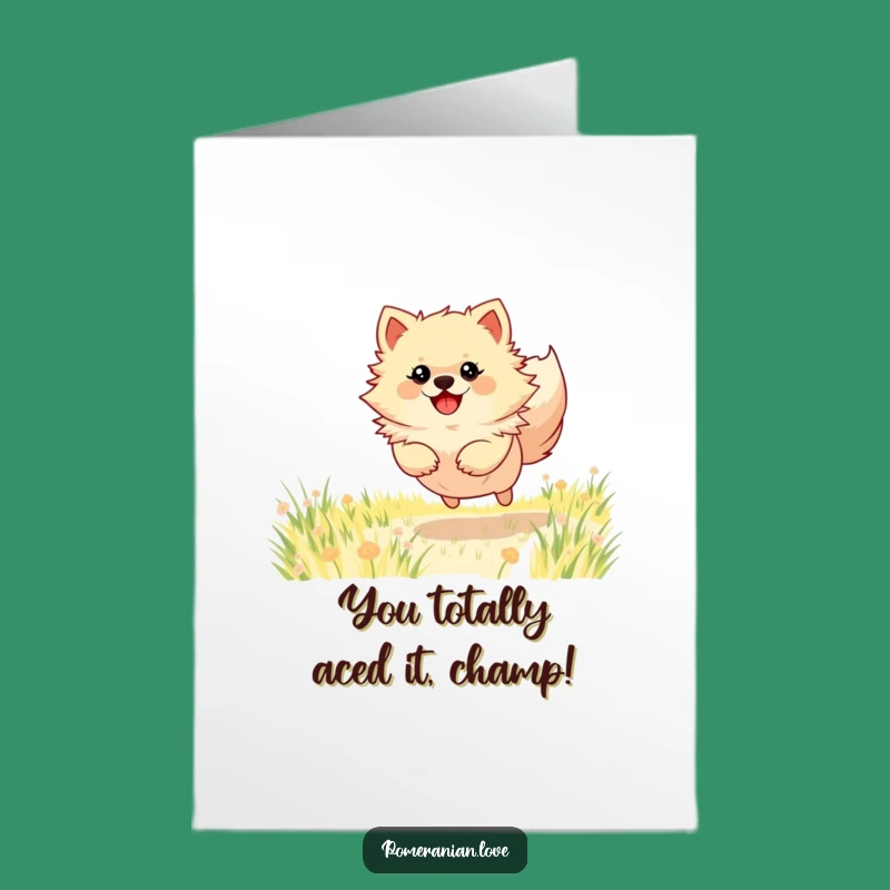 Free Printable Congrats Card: Energetic Pomeranian Dog's Exciting Celebration! Downloadable Gift.