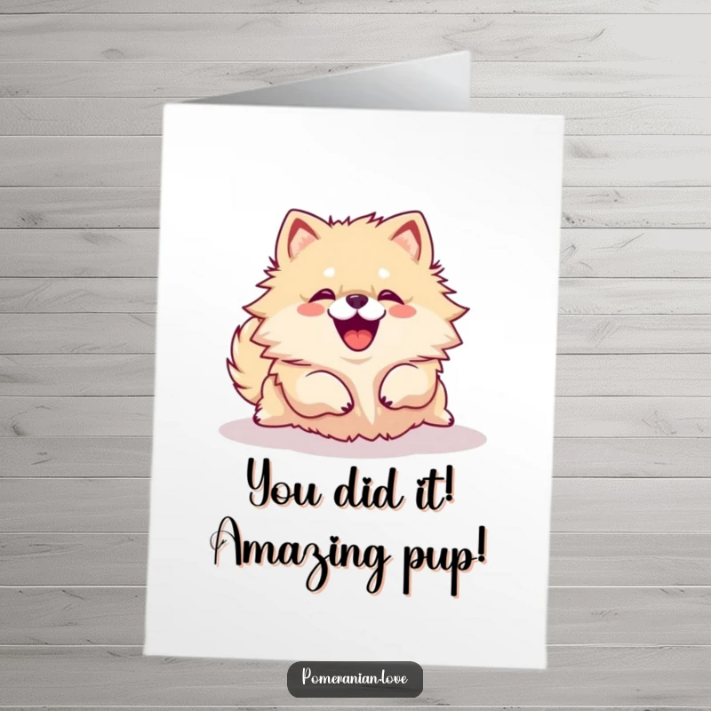 Funny Free Printable Congratulations Card: Energetic Pomeranian yipping to express excitement, perfect for any achievement.