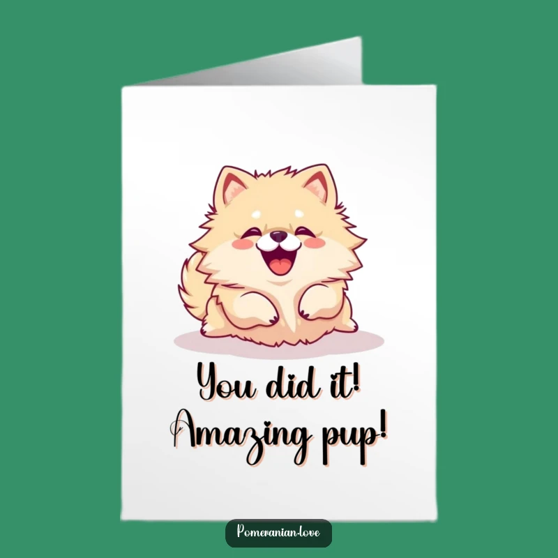 Free Printable Congrats Card: Excited Pomeranian Yipping Celebration - Downloadable Joy
