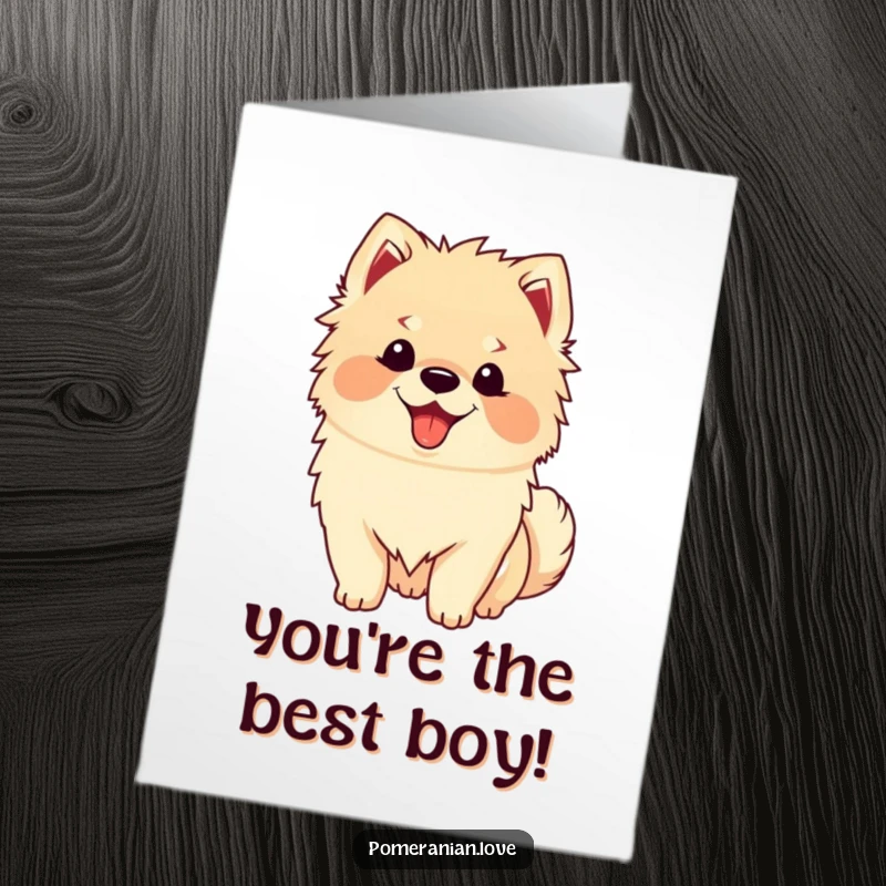 Funny Free Printable Congratulations Card: A cheerful Pomeranian with a panting smile wags its tail with pure excitement.