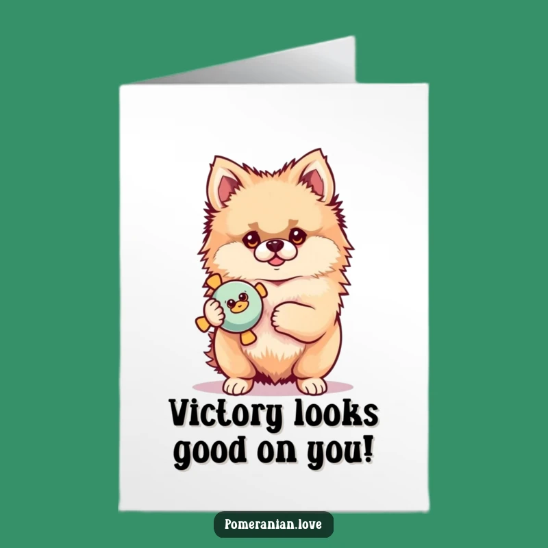 Free Printable Congrats Card: Proud Pomeranian's Victory Squeak! Downloadable Gift.