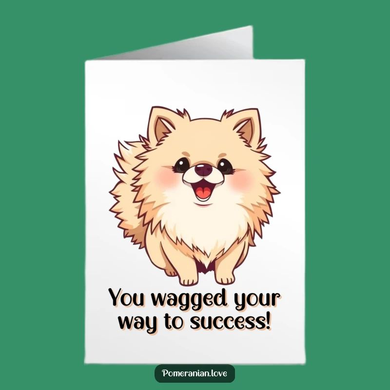 Free Printable Congrats Card: Waving Pomeranian Celebration Funny Downloadable Gift