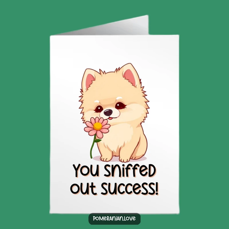 Pomeranian Congrats Card Free Printable: Cute Dog Flower Sniffing Downloadable Gift