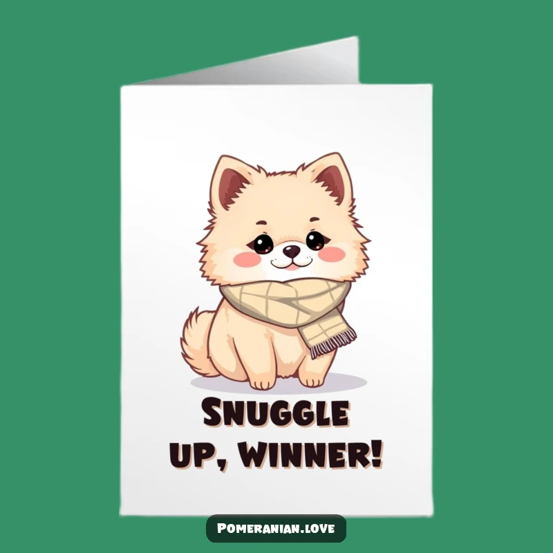 Free Printable Congrats Card: Cozy Pomeranian, Funny Scarf Downloadable Comfort Gift