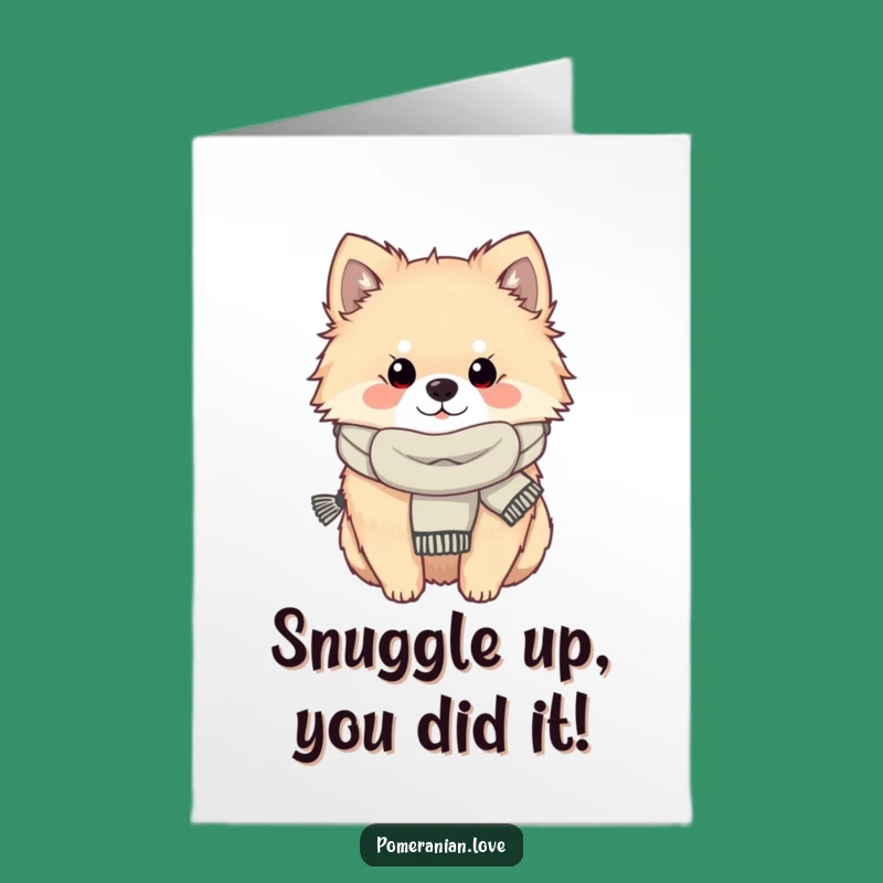 Free Printable Cozy Pom Congrats Card: Funny Scarf Dog Downloadable Gift