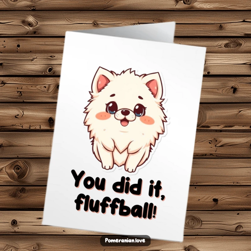 Funny Free Printable Congratulations Card: Wide-eyed Pomeranian expressing utter shock and surprise at good news.