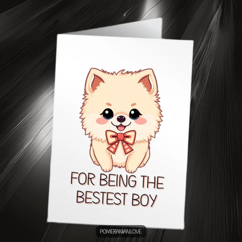 Funny Free Printable Thank You Card featuring a cheerful Pomeranian dog adorned with a small, festive bow, conveying sweet thanks.