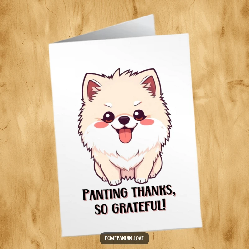 Funny Free Printable Thank You Card: Happy Pomeranian panting with tongue out, cute thanks card