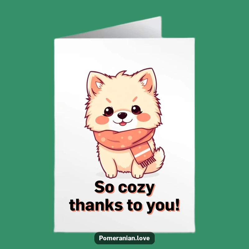 Free Printable Thank You Card: Cozy Pomeranian, Scarf Style, Downloadable Gratitude