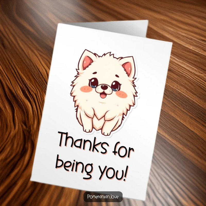 Funny Free Printable Thank You Card: Pomeranian with a comically surprised look, perfect for showing gratitude.