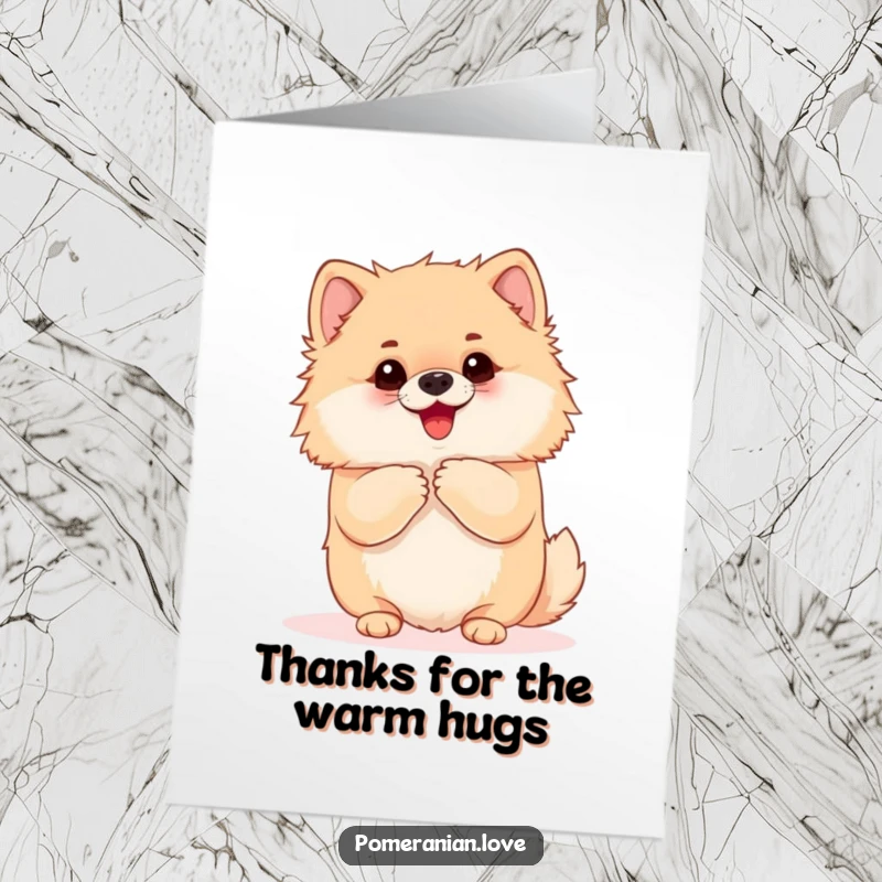 Funny Free Printable Thank You Card: A Pomeranian yaps with enthusiasm, its whole being begging for a loving hug.