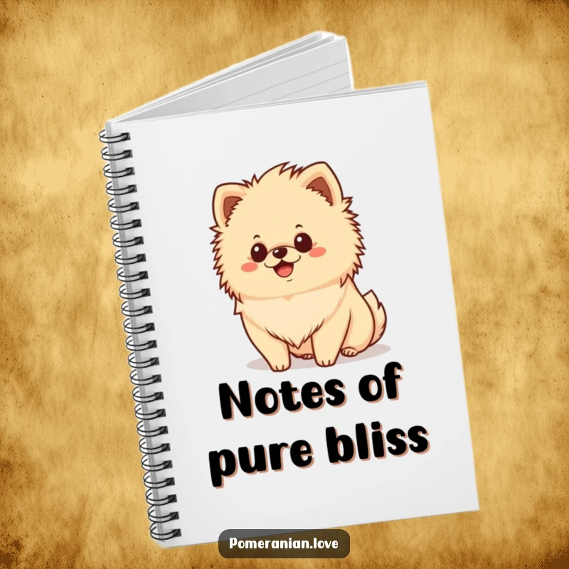 Funny happy Pomeranian notebook, fluffy mane, smiling dog, journaling, stationery, great funny gift.