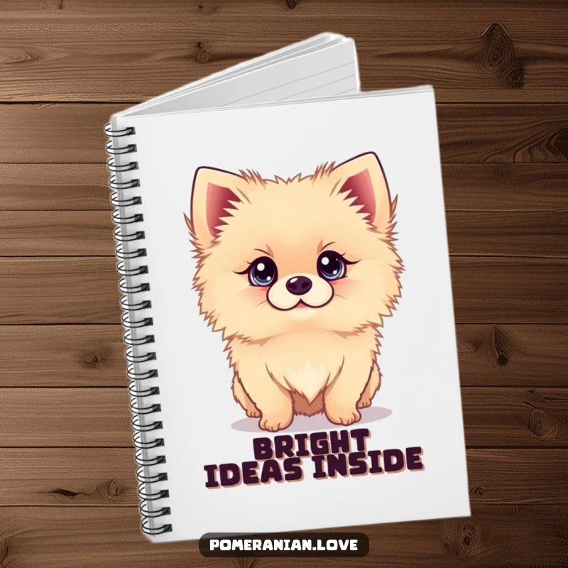 Funny notebook with a Pomeranian dog looking up with bright eyes, great for jotting down sweet thoughts.