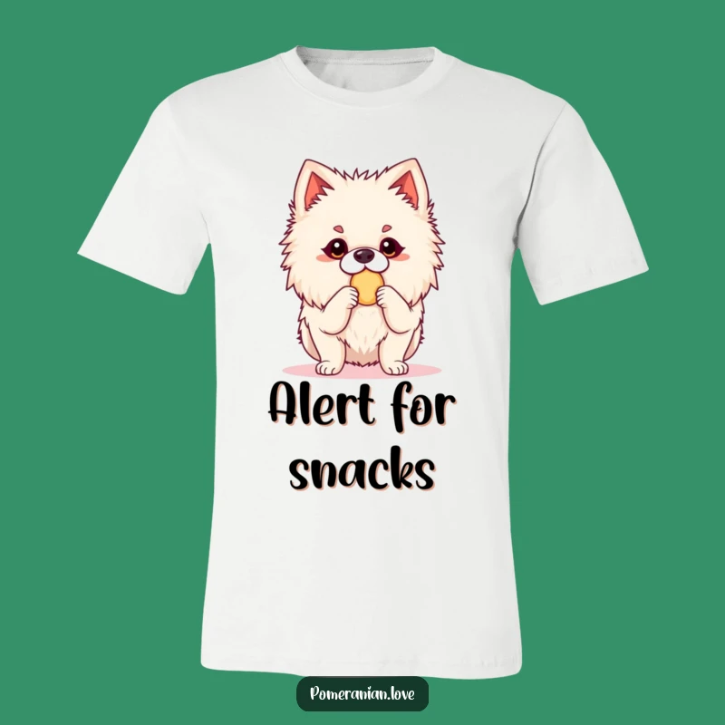 Funny Pomeranian Snack Time T-Shirt: Alert Dog Graphic Tee, Hilarious Foodie Gift