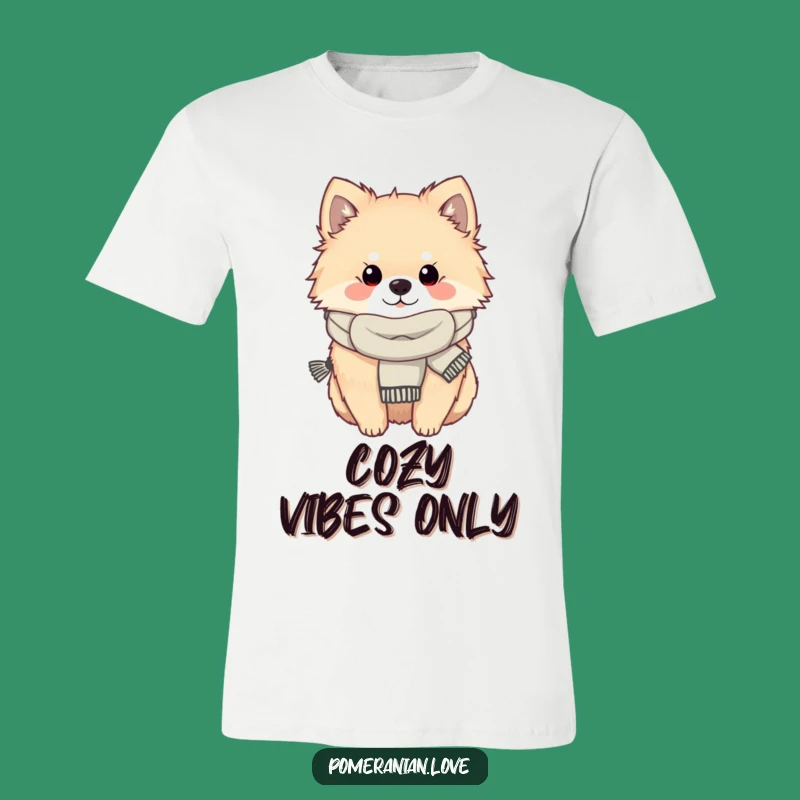 Funny Cozy Pomeranian T-Shirt - Warm Scarfed Dog Tee - Cute Gift
