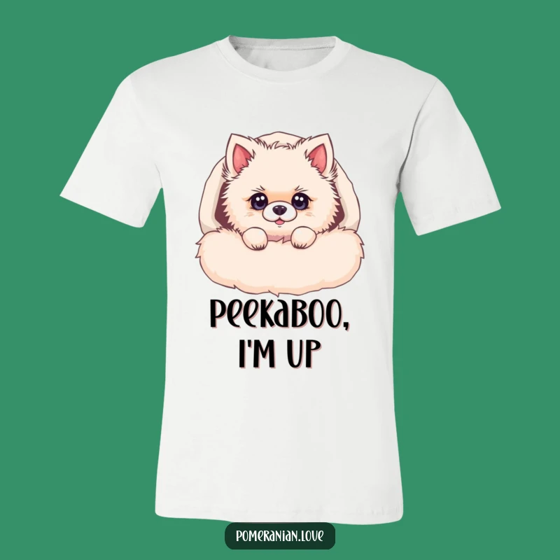 Funny Pomeranian Peek T-Shirt: Curious Pup in Bed, Hilarious Dog Lover Tee