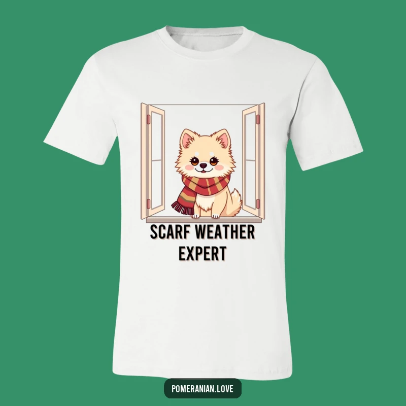 Funny Festive Pomeranian Scarf T-Shirt: Holiday Window Snuggles!