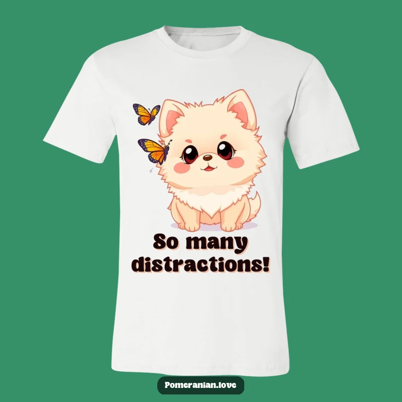 Funny Pomeranian Butterfly T-Shirt: Wide-Eyed Dog Tee, Adorable Nature Gift