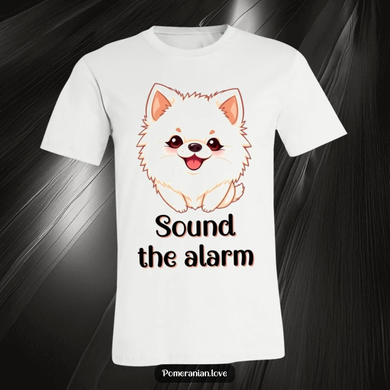 Funny Pomeranian T-shirt of a dog with perky ears barking playfully, showcasing energetic and cheerful communication.