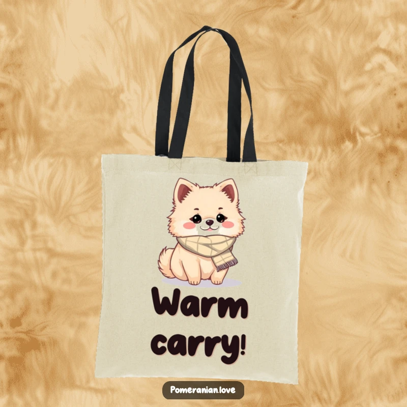 Funny cozy Pomeranian tote bag, a cute dog carrying a scarf, perfect funny accessory.
