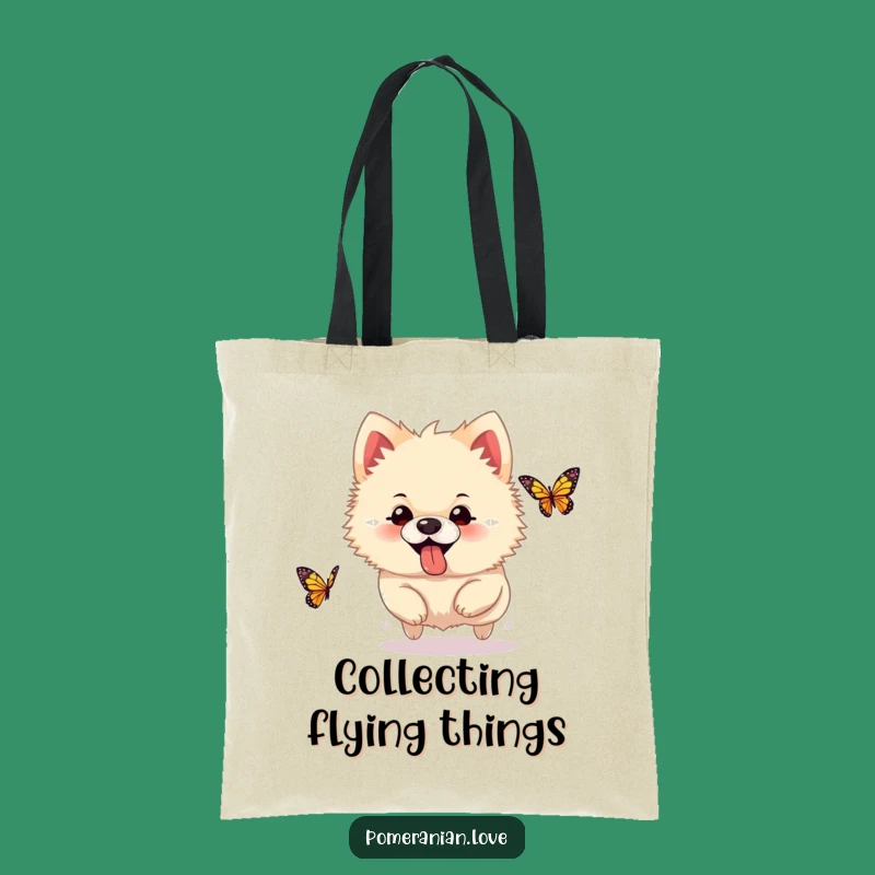 Funny Pomeranian Butterfly Tote Bag: Silly Pup Accessory, Humorous Dog Gift