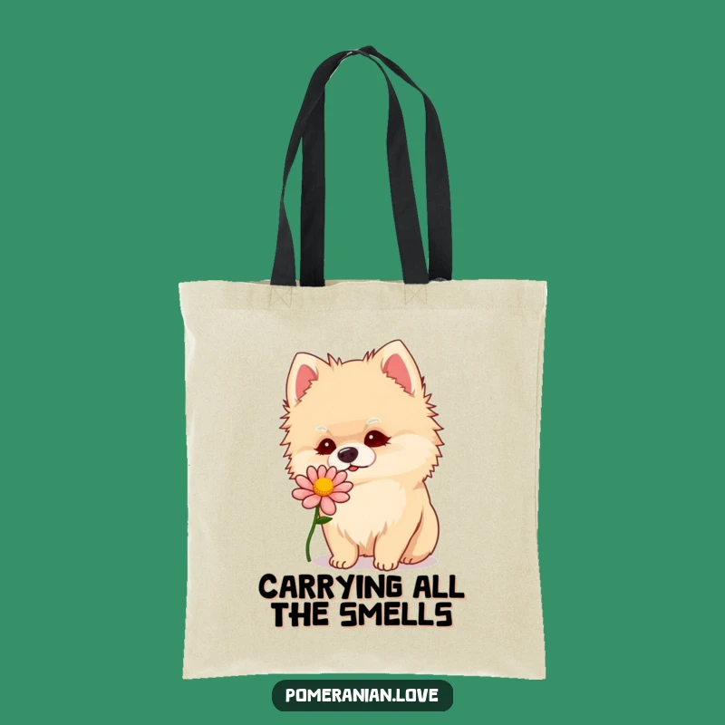 Funny Pomeranian Flower Sniff Tote Bag: Durable Curious Dog Canvas Bag, Perfect Funny Gift